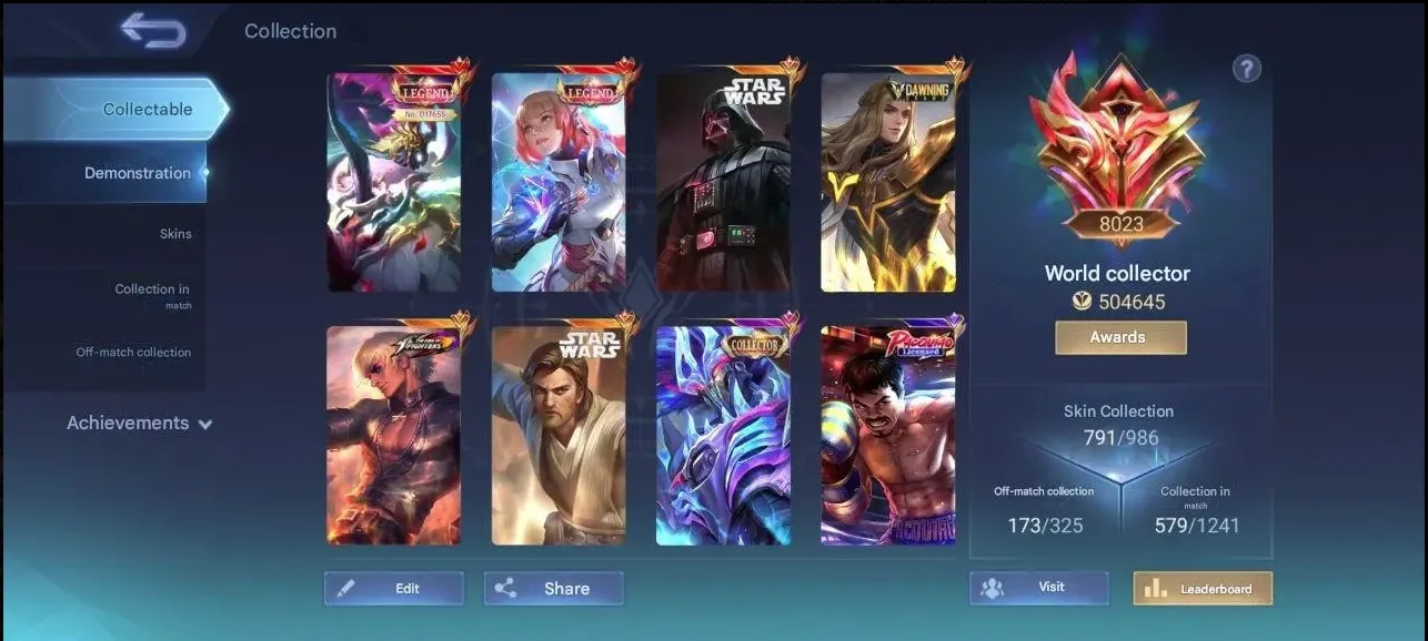 ML506 World Collector 8023 Mythic Full Hero Account